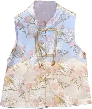 Women's Mandarin Collar Jacquard Vest - Elegant Sleeveless Button Down Waistcoat with Side Split Wedding Guest Outfit