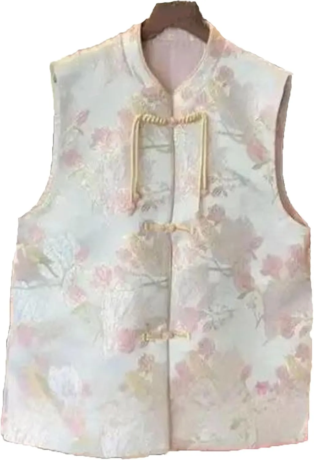 Women's Mandarin Collar Jacquard Vest - Elegant Sleeveless Button Down Waistcoat with Side Split Wedding Guest Outfit