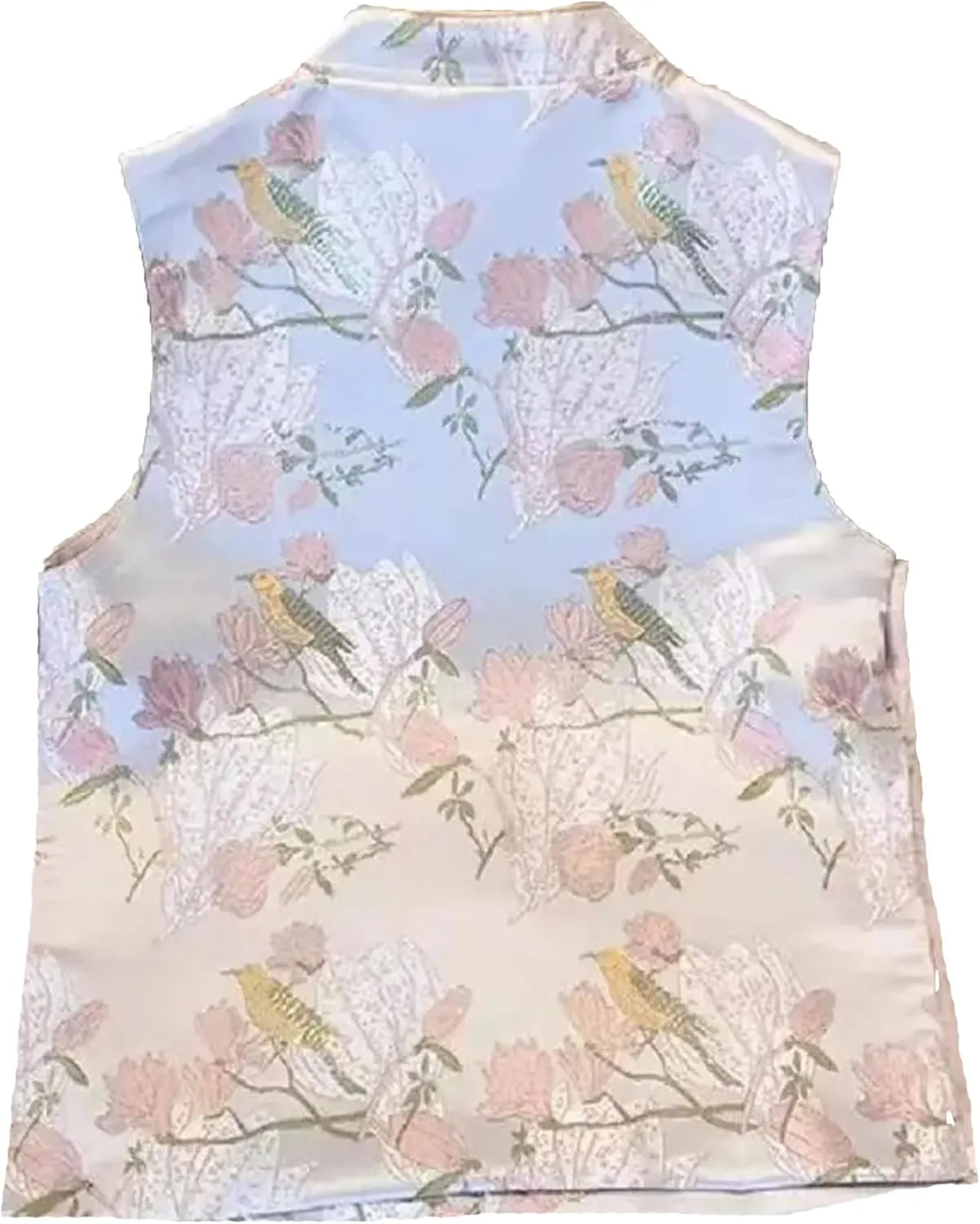 Women's Mandarin Collar Jacquard Vest - Elegant Sleeveless Button Down Waistcoat with Side Split Wedding Guest Outfit