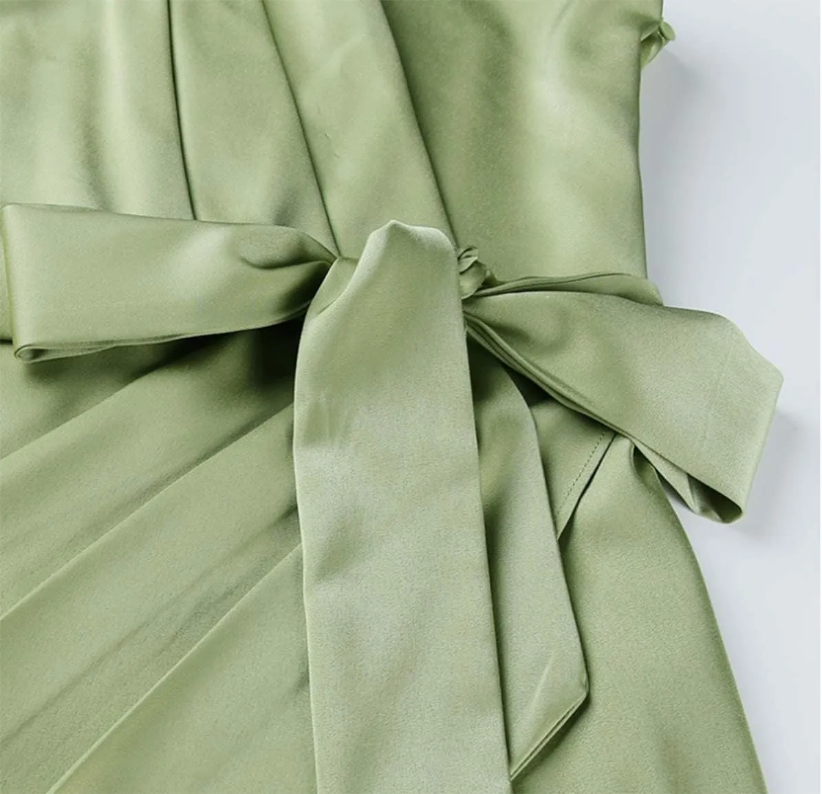 Women's One Shoulder Satin Dress Ruched Bodycon Dress Asymmetrical Split Dress Wrap Belted Tea Party Midi Pencil Dresses