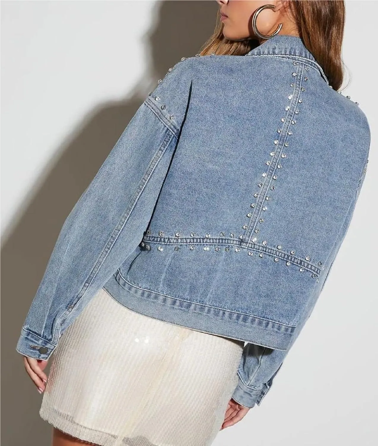 Womens Pearls Beading Denim Jackets Ripped Denim Jacket Embellished Stars Jean Coat Bridal Jacket