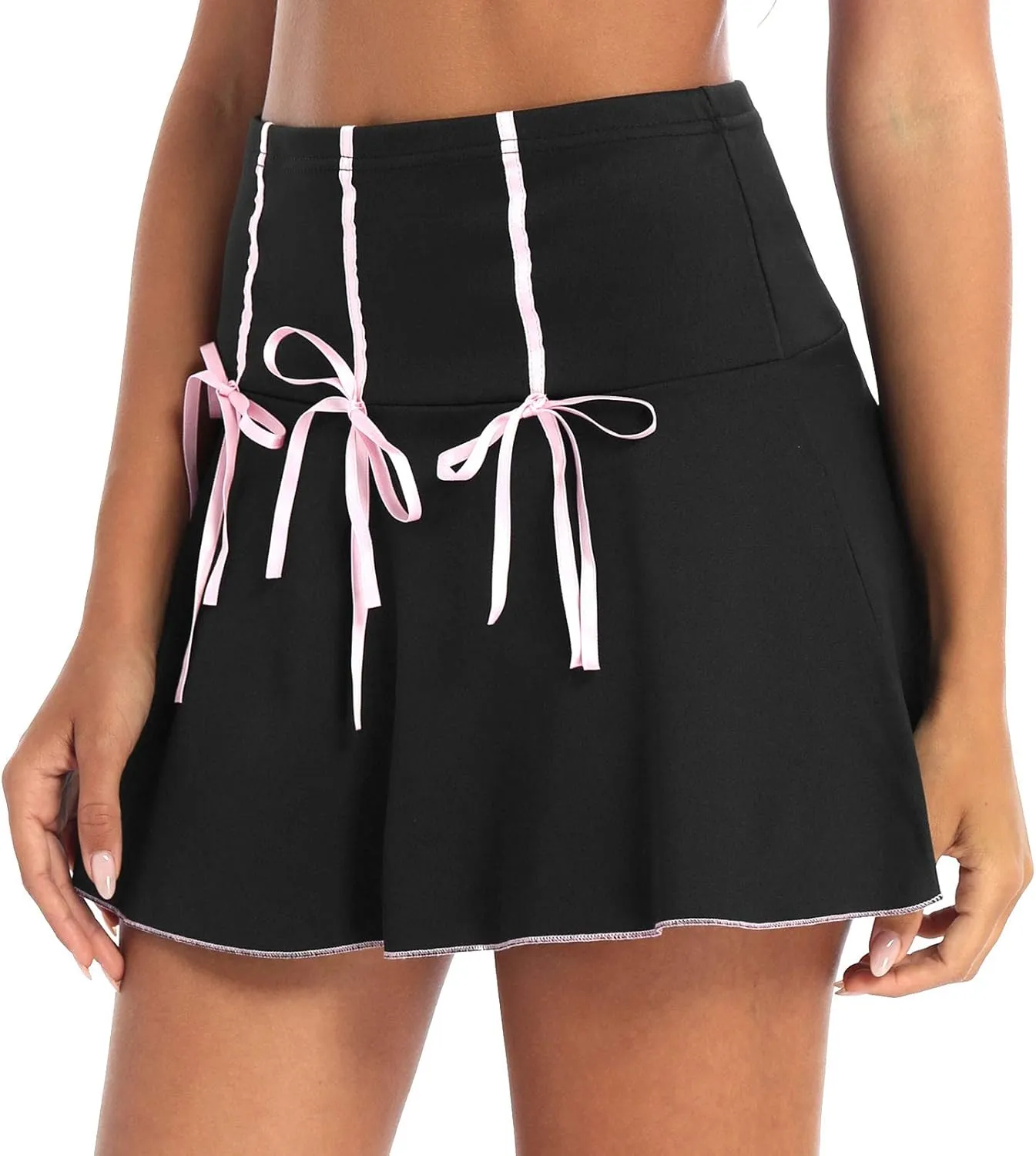 Women's Pleated Mini Skirts High Waist Casual Short Skirts Bowknot Harajuku Goth Skirt