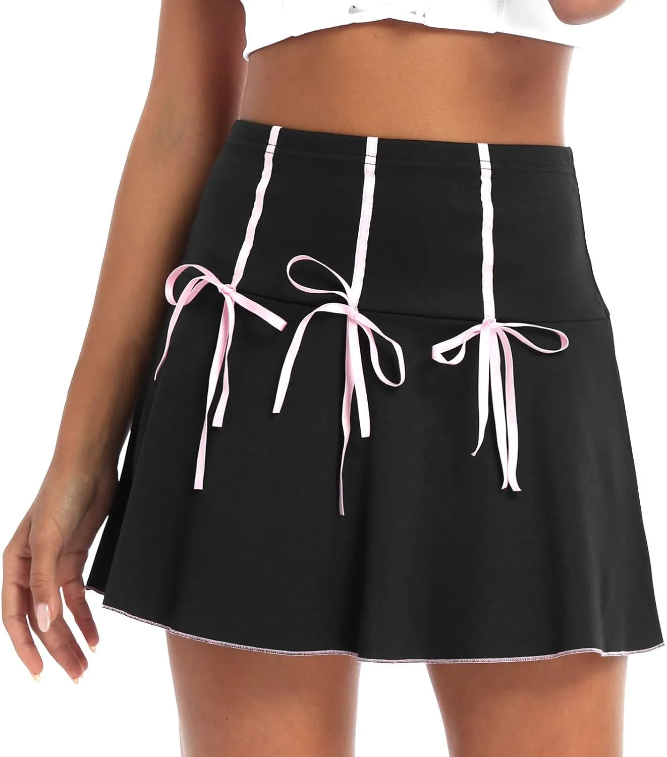 Women's Pleated Mini Skirts High Waist Casual Short Skirts Bowknot Harajuku Goth Skirt