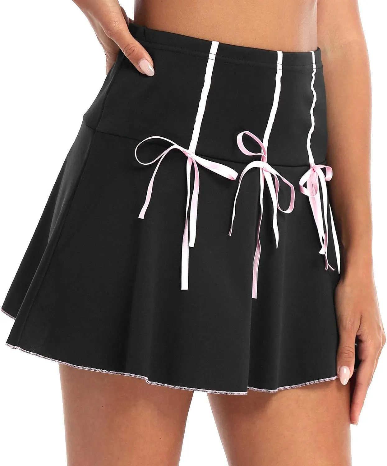Women's Pleated Mini Skirts High Waist Casual Short Skirts Bowknot Harajuku Goth Skirt