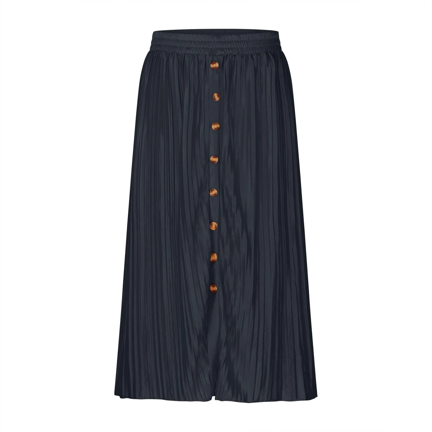 Womens Pleated Skirts Button Front Elastic High Waisted Flowy Long Skirts Lightweight Casual Summer Vacation Clothes