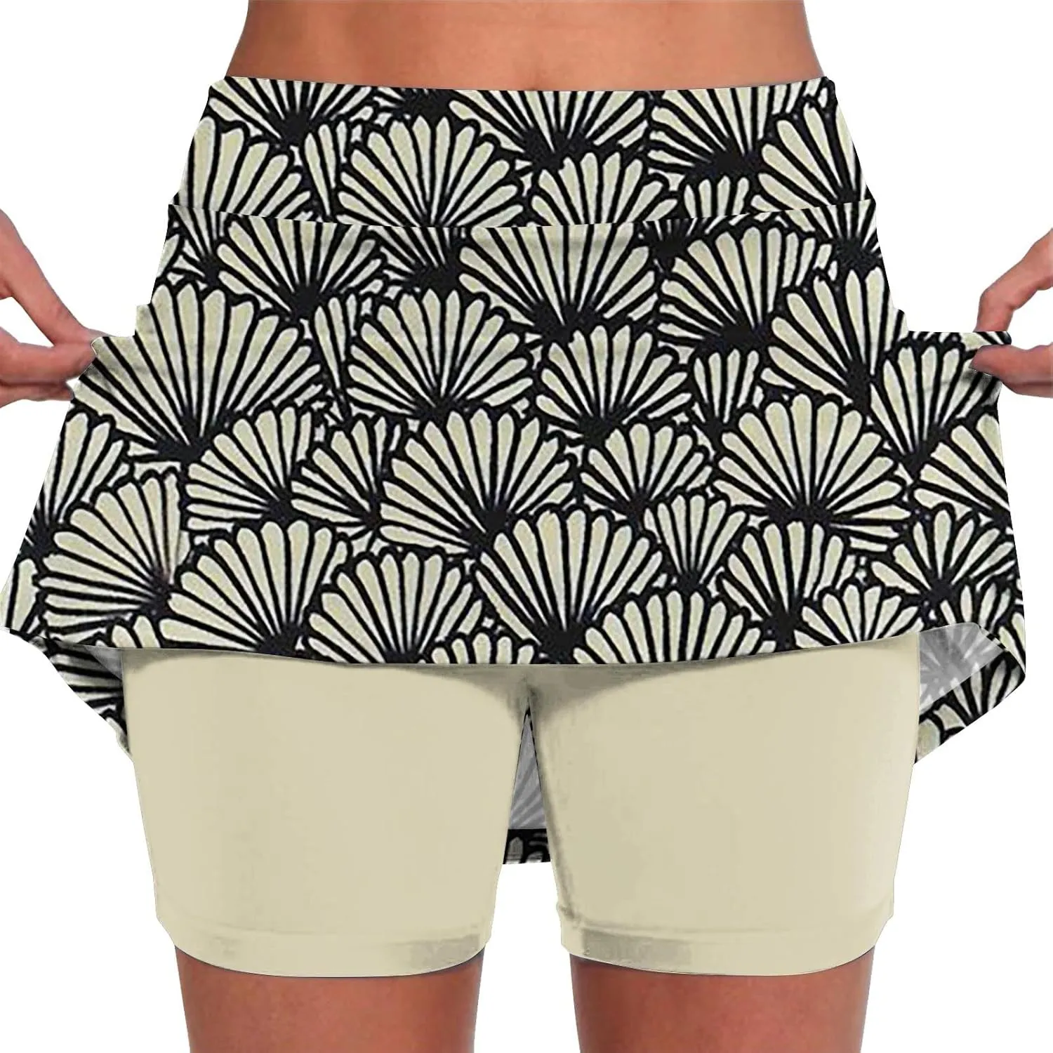 Womens Pleated Tennis Skirts Floral Printed Style Summer Casual Skinny Pants Mid Waisted Skirt with Shorts Underneath