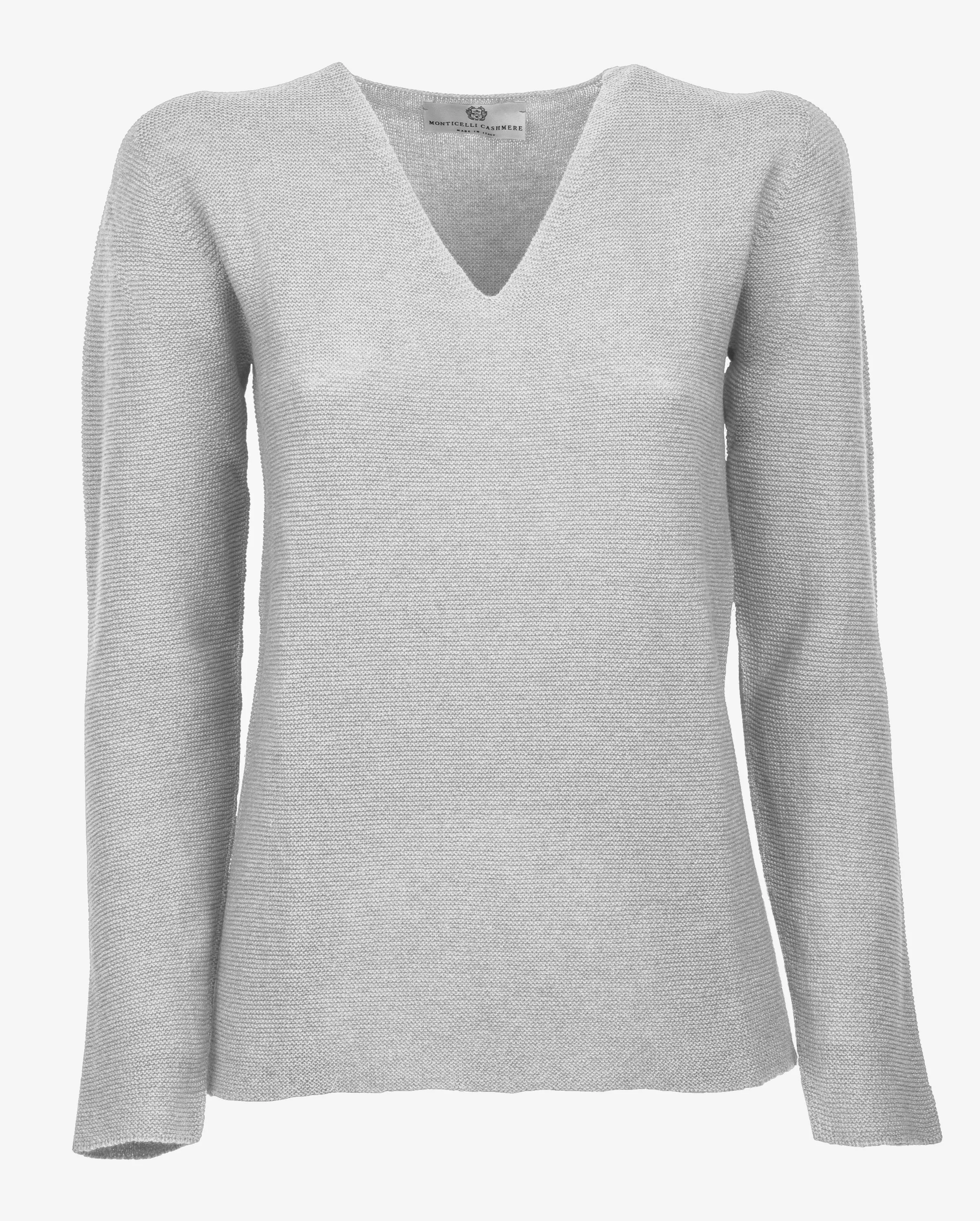 Women's Pure Cashmere Links Stitch V-Neck Light Gray