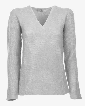 Women's Pure Cashmere Links Stitch V-Neck Light Gray