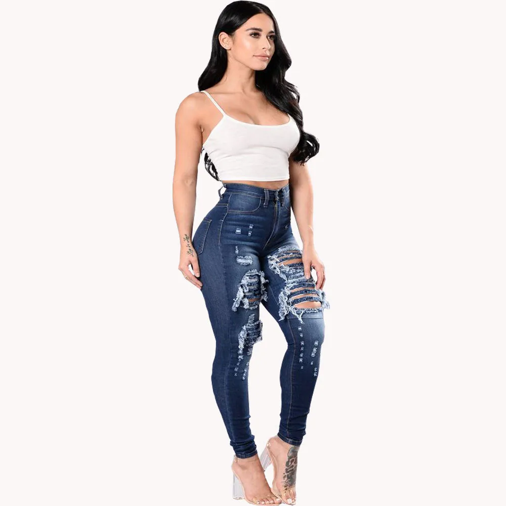 Women's Ripped Denim Washed Pants - GlamzLife