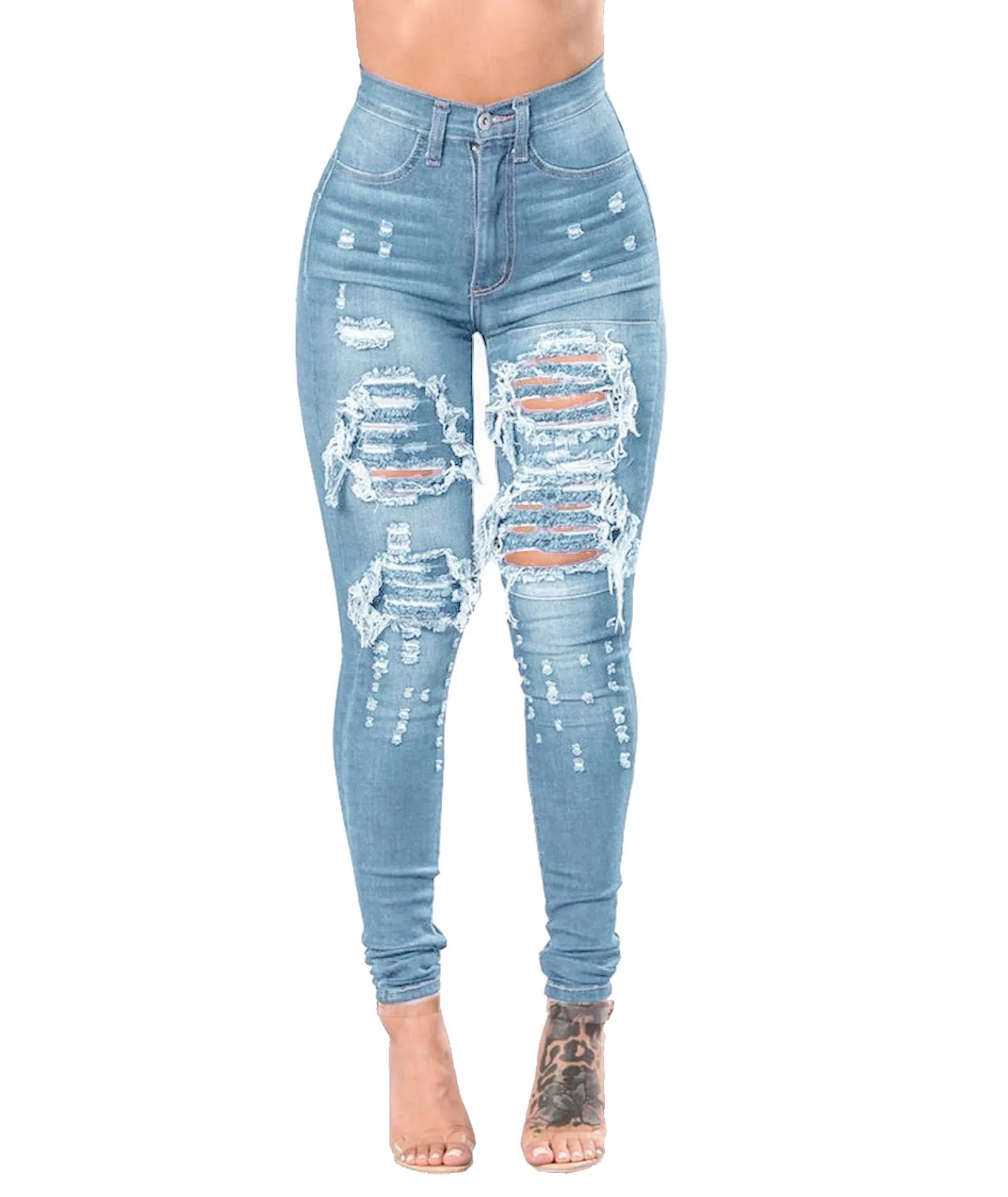 Women's Ripped Denim Washed Pants - GlamzLife