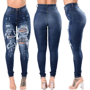 Women's Ripped Denim Washed Pants - GlamzLife