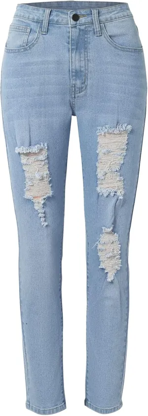 Women's Ripped Stretch Jeans Slim Fit Distressed Skinny Jeans