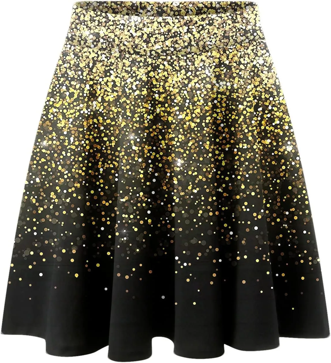 Women's Sequin Pleated Skirts Bodycon Mini Skirts Elastic Waist Flared Metallic Skirts Stretchy Gradient (Yellow, XXL)