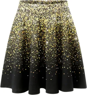 Women's Sequin Pleated Skirts Bodycon Mini Skirts Elastic Waist Flared Metallic Skirts Stretchy Gradient (Yellow, XXL)