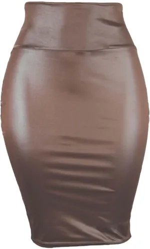 Womens Sexy Bodycon Faux Leather Skirts High Waisted Sexy Hip-Wrap Slim-Fit Pencil Skirt Knee Length Midi Skirt