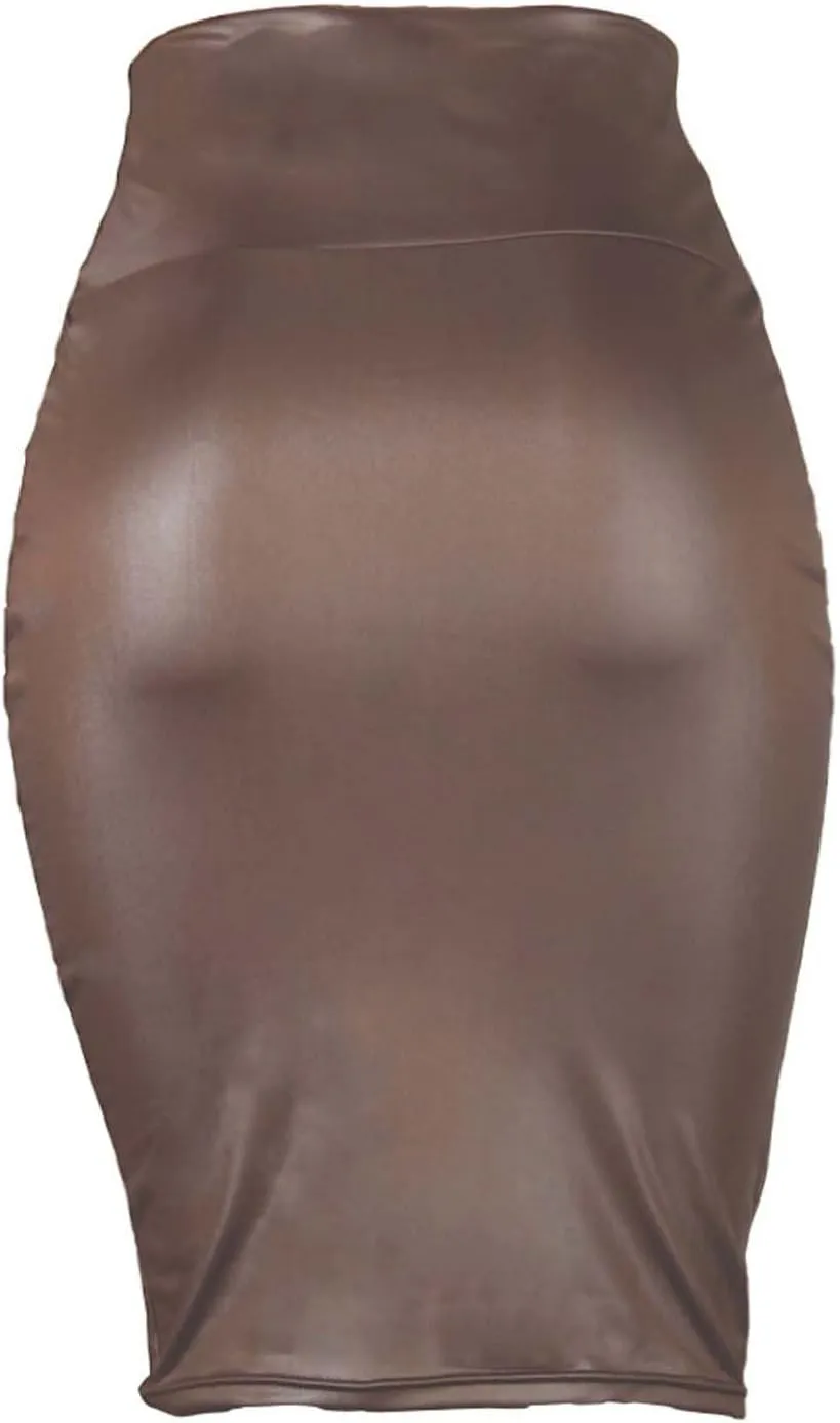 Womens Sexy Bodycon Faux Leather Skirts High Waisted Sexy Hip-Wrap Slim-Fit Pencil Skirt Knee Length Midi Skirt