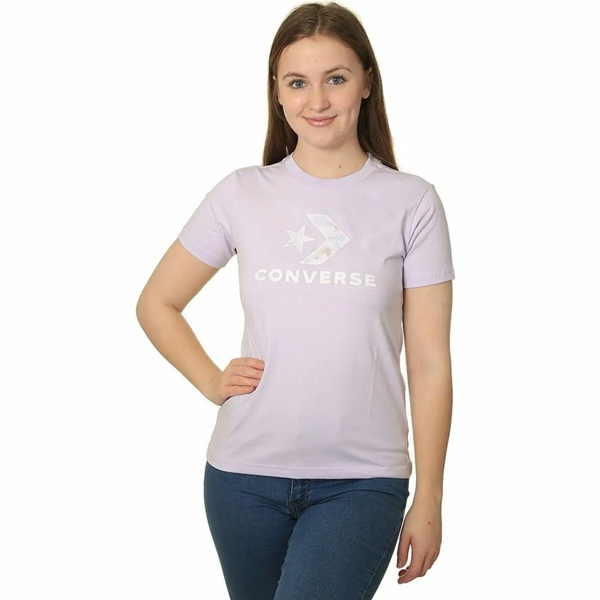 Women’S Short Sleeve T-Shirt Converse Seasonal Star Chevron Lavendar
