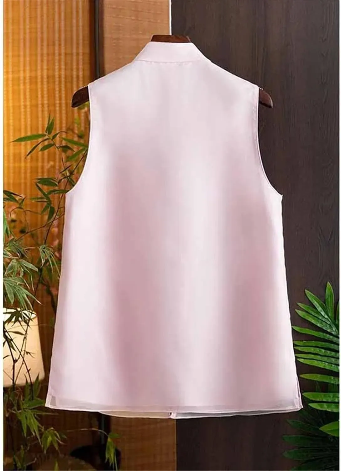Women's Sleeveless Chiffon Blouses Elegant Mandarin Collar Embroidery Shirt Vintage Button Down Wedding Guest Outfit
