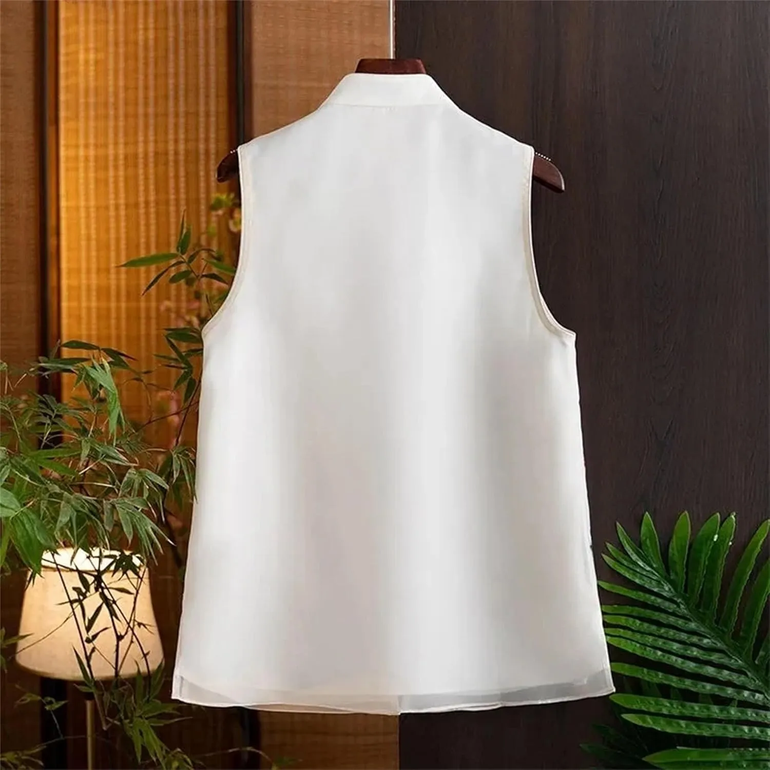 Women's Sleeveless Chiffon Blouses Elegant Mandarin Collar Embroidery Shirt Vintage Button Down Wedding Guest Outfit
