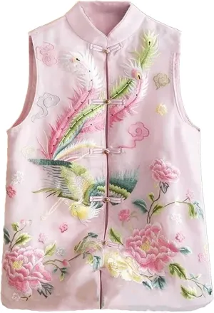 Women's Sleeveless Chiffon Blouses Elegant Mandarin Collar Embroidery Shirt Vintage Button Down Wedding Guest Outfit