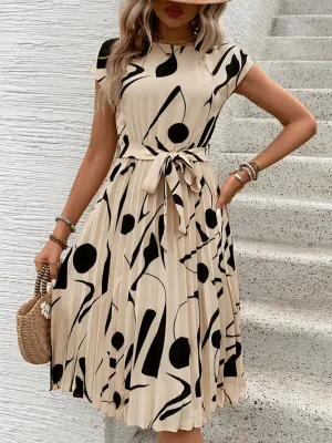 Women’s Sleeveless Printed Pleated Midi Dress