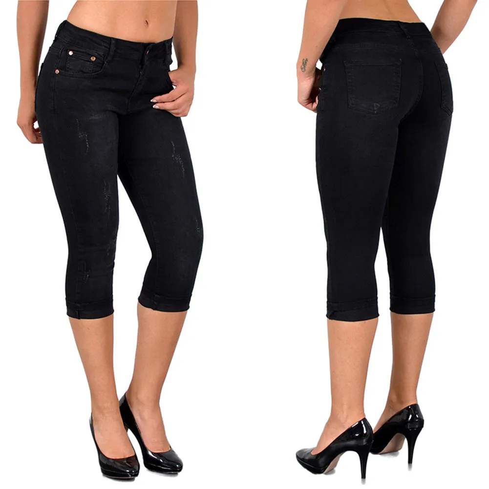 Women’s Slim Fit Distressed Denim Capris