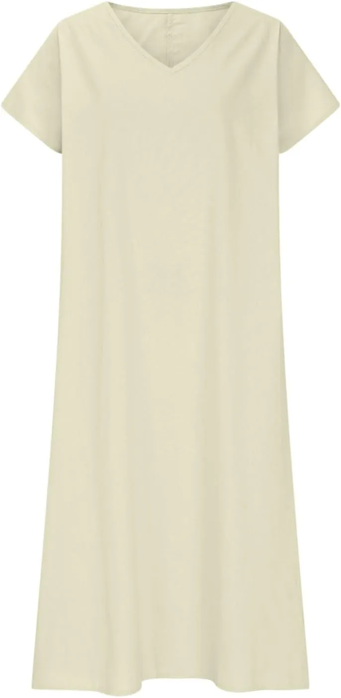Womens Solid Color Pocket Maxi Dresses Square Neck Comfy Lightweight Sundress Flowy Boho Elegant Summer Dress for Ladies