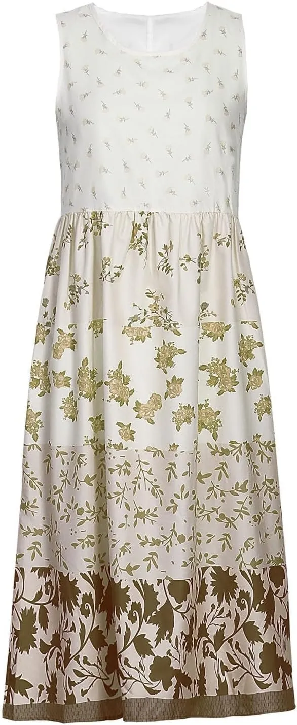 Womens Summer Casual Dress V Neck Short Sleeve Floral Print Boho Tiered Ruffle Maxi Beach Sundress with Pockets