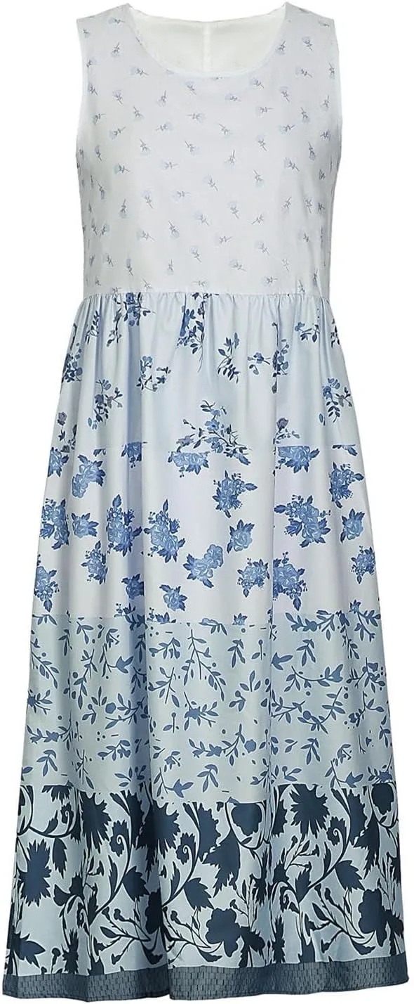 Womens Summer Casual Dress V Neck Short Sleeve Floral Print Boho Tiered Ruffle Maxi Beach Sundress with Pockets