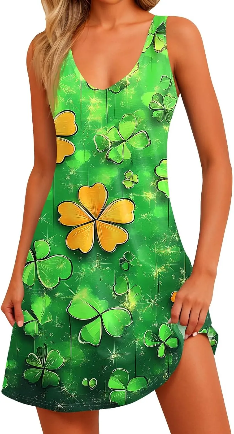 Womens Summer Dresses Sleeveless Beach Dress with Pocket Casual Vacation Swimsuit Coverup Printed 2025 Sundress
