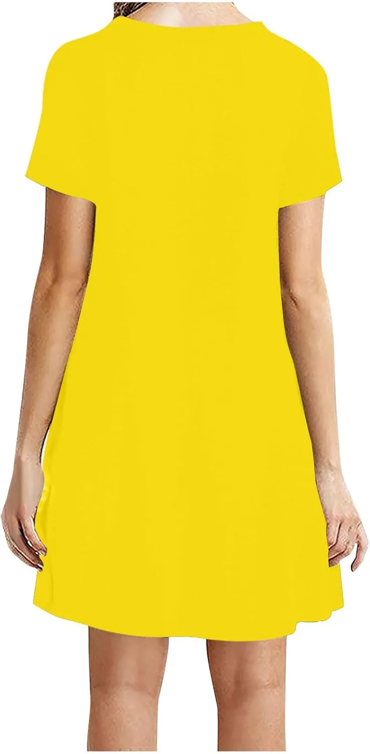 Womens Summer Dresses Solid Short Sleeve Loose Coverup Mini Shirt Dresses Pretty Garden Skirt for Women 2025 Clothes