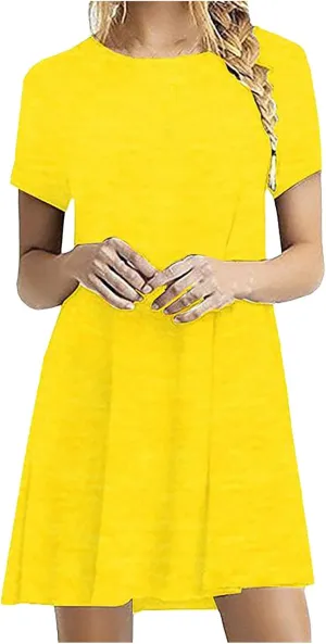 Womens Summer Dresses Solid Short Sleeve Loose Coverup Mini Shirt Dresses Pretty Garden Skirt for Women 2025 Clothes
