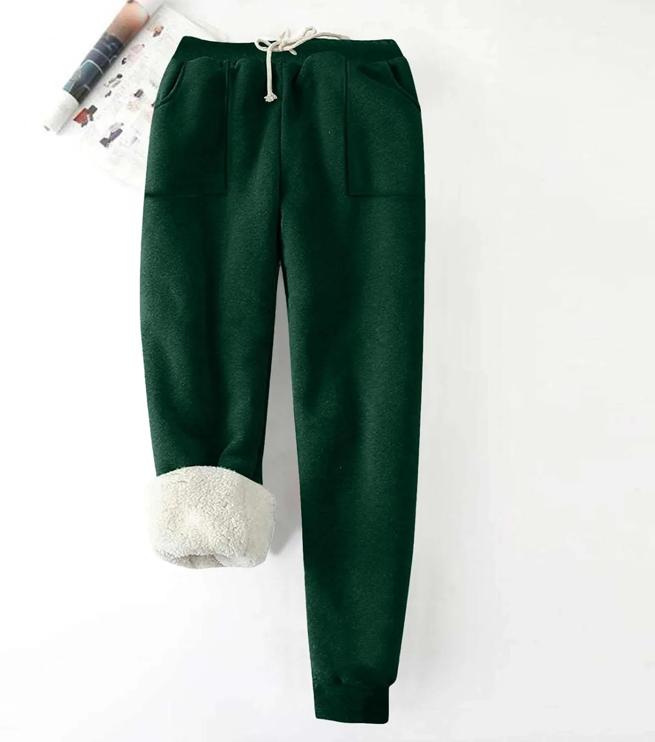 Womens Sweatpants Fleece Sherpa Lined Pants with Pocket Soft Thermal Leggings Winter Warm Sherpa Lined Joggers
