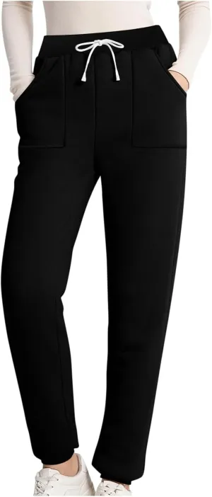 Womens Sweatpants Fleece Sherpa Lined Pants with Pocket Soft Thermal Leggings Winter Warm Sherpa Lined Joggers