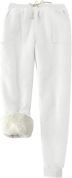 Womens Sweatpants Fleece Sherpa Lined Pants with Pocket Soft Thermal Leggings Winter Warm Sherpa Lined Joggers