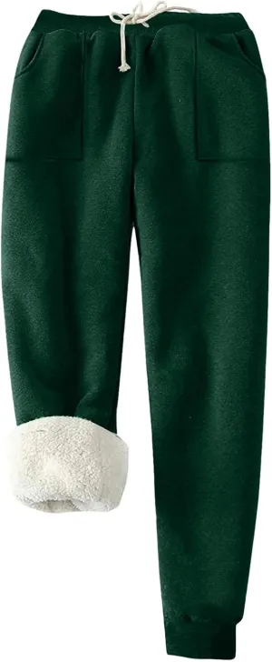 Womens Sweatpants Fleece Sherpa Lined Pants with Pocket Soft Thermal Leggings Winter Warm Sherpa Lined Joggers