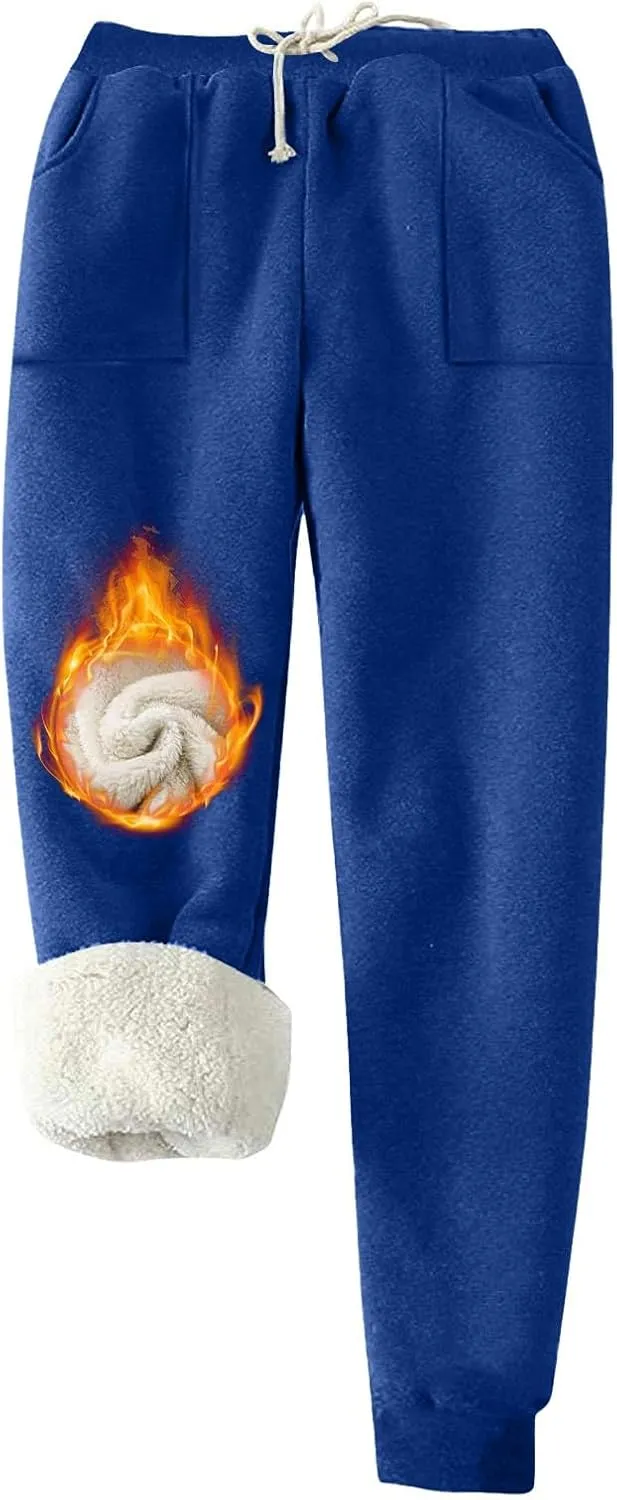 Womens Sweatpants Fleece Sherpa Lined Pants with Pocket Soft Thermal Leggings Winter Warm Sherpa Lined Joggers