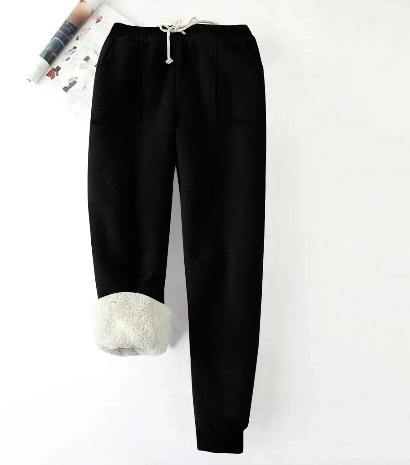 Womens Sweatpants Fleece Sherpa Lined Pants with Pocket Soft Thermal Leggings Winter Warm Sherpa Lined Joggers