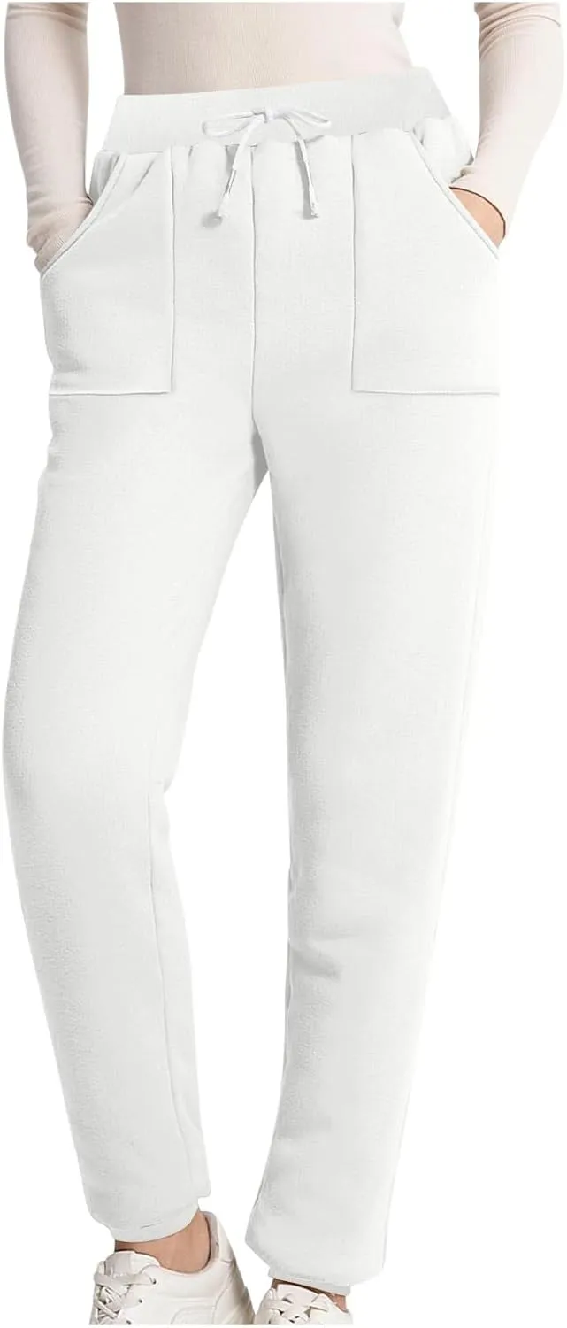 Womens Sweatpants Fleece Sherpa Lined Pants with Pocket Soft Thermal Leggings Winter Warm Sherpa Lined Joggers