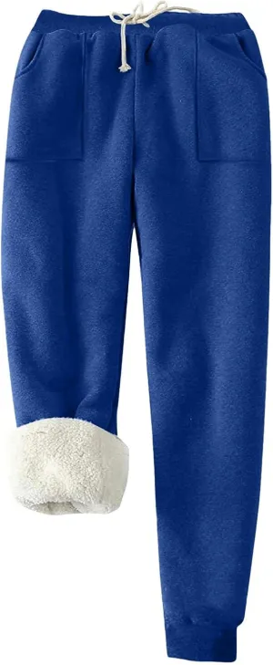 Womens Sweatpants Fleece Sherpa Lined Pants with Pocket Soft Thermal Leggings Winter Warm Sherpa Lined Joggers