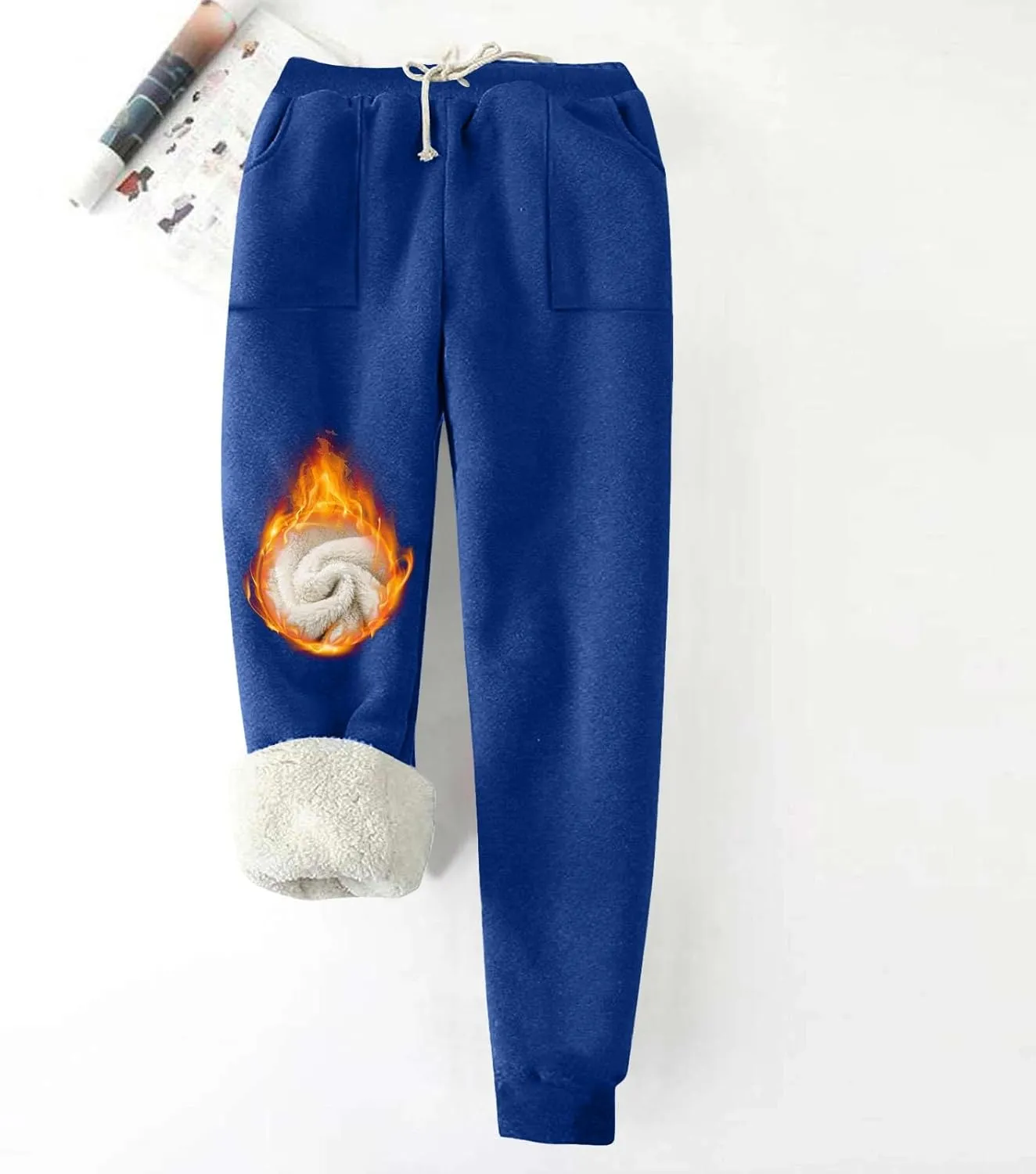 Womens Sweatpants Fleece Sherpa Lined Pants with Pocket Soft Thermal Leggings Winter Warm Sherpa Lined Joggers
