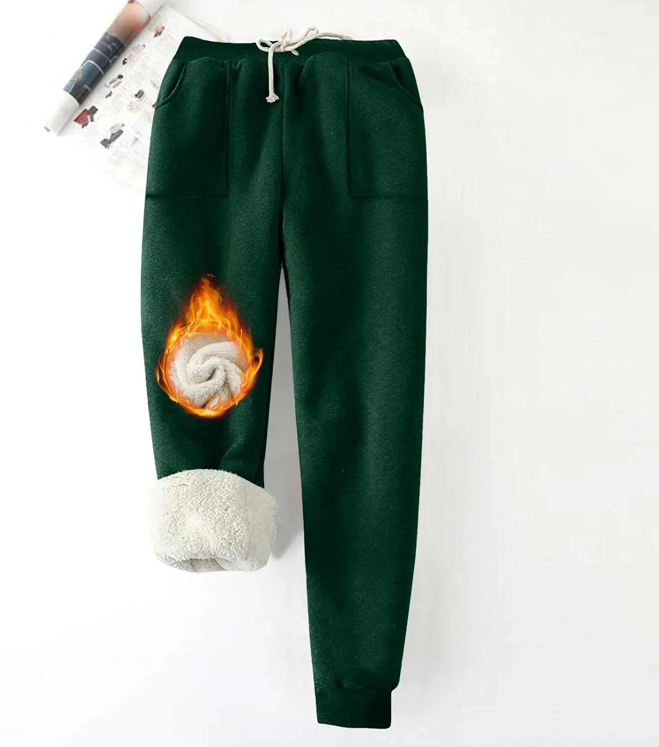 Womens Sweatpants Fleece Sherpa Lined Pants with Pocket Soft Thermal Leggings Winter Warm Sherpa Lined Joggers