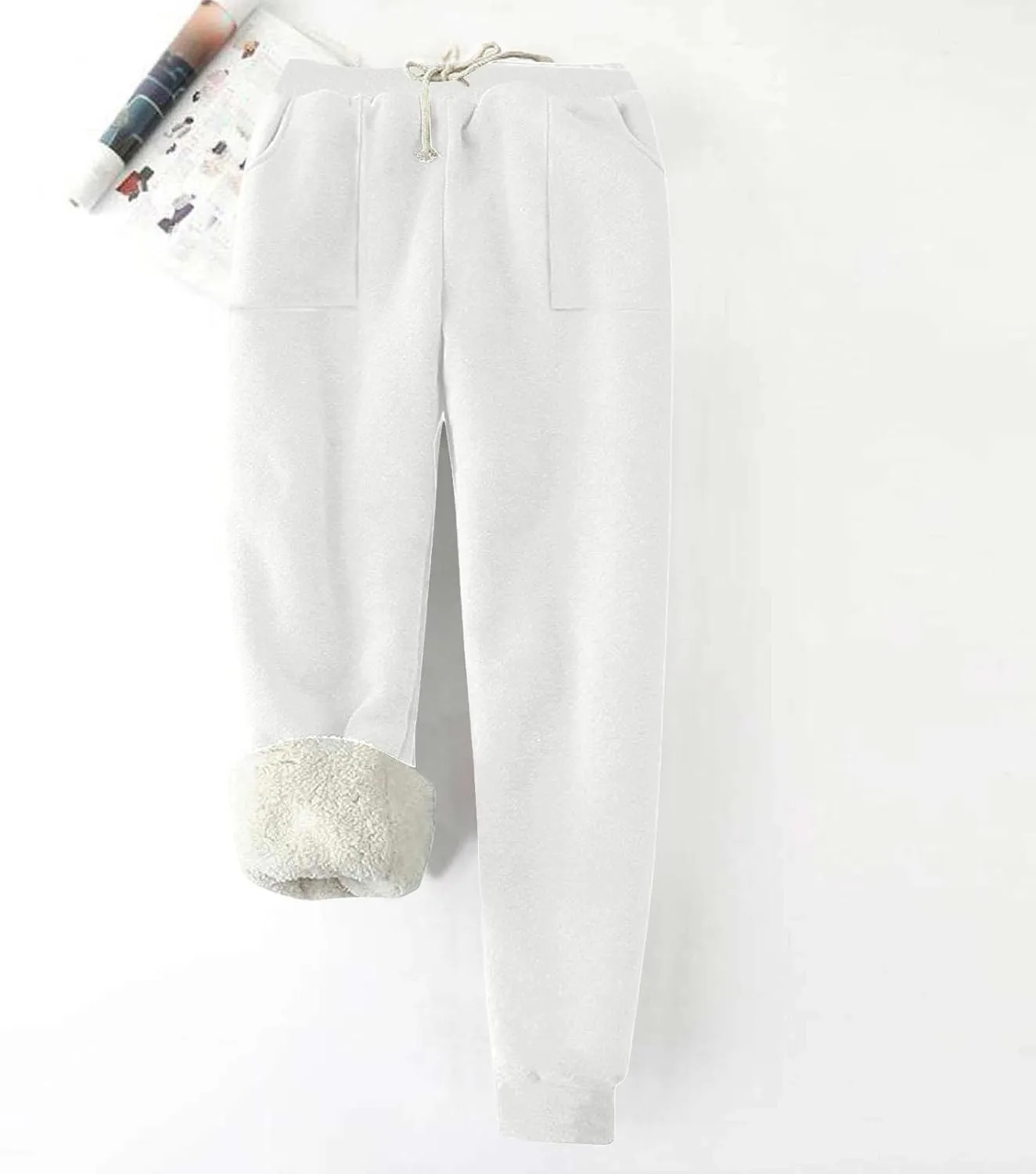 Womens Sweatpants Fleece Sherpa Lined Pants with Pocket Soft Thermal Leggings Winter Warm Sherpa Lined Joggers
