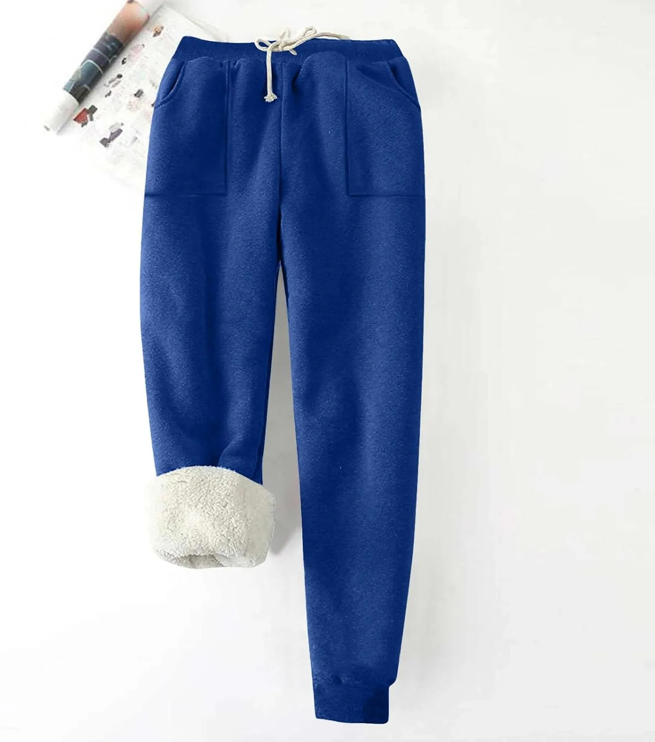 Womens Sweatpants Fleece Sherpa Lined Pants with Pocket Soft Thermal Leggings Winter Warm Sherpa Lined Joggers