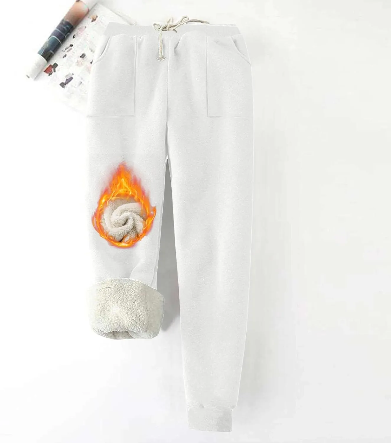 Womens Sweatpants Fleece Sherpa Lined Pants with Pocket Soft Thermal Leggings Winter Warm Sherpa Lined Joggers