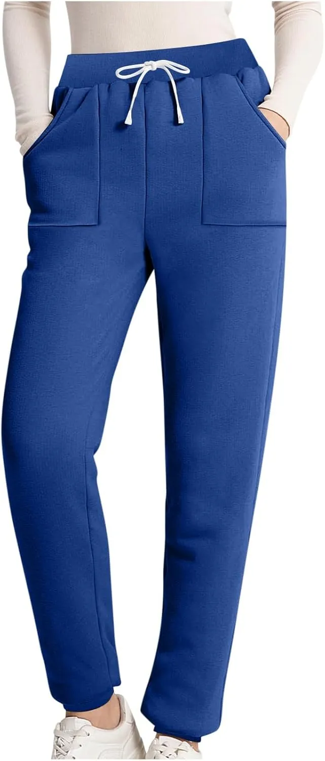 Womens Sweatpants Fleece Sherpa Lined Pants with Pocket Soft Thermal Leggings Winter Warm Sherpa Lined Joggers