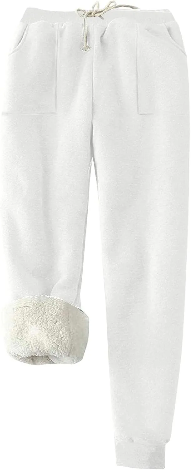 Womens Sweatpants Fleece Sherpa Lined Pants with Pocket Soft Thermal Leggings Winter Warm Sherpa Lined Joggers
