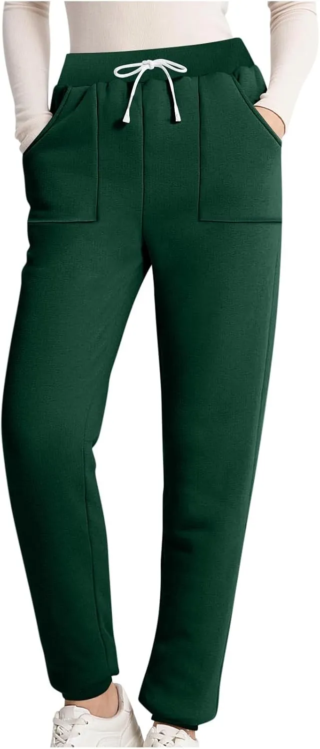 Womens Sweatpants Fleece Sherpa Lined Pants with Pocket Soft Thermal Leggings Winter Warm Sherpa Lined Joggers