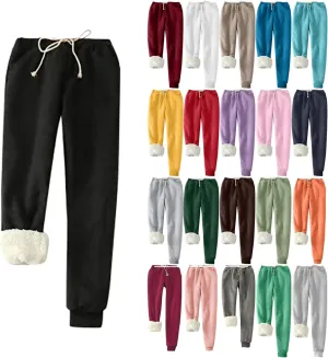 Womens Sweatpants Fleece Sherpa Lined Sweatpants with Pocket Thermal Leggings Winter Warm Sherpa Lined Joggers