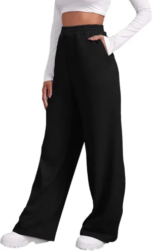 Women's Sweatpants Wide Leg Straight Leg Sweatpants Fleece Lined Leisure Baggy Joggers Athletic Pants with Pockets